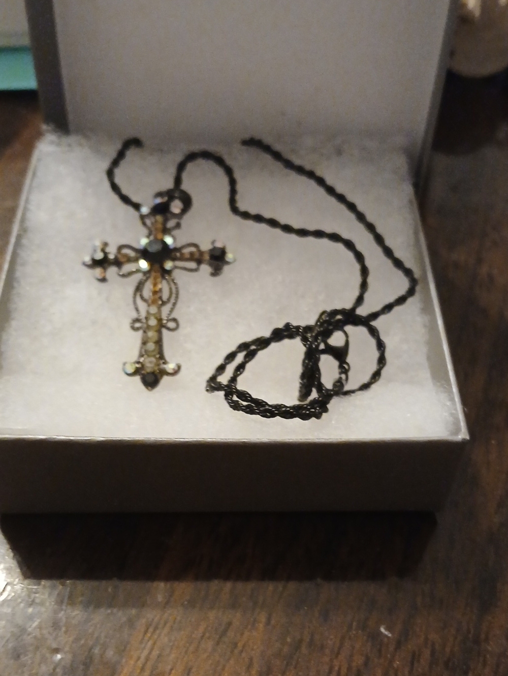 Vintage-Inspired Crystal Cross Pendant Necklace - Black Chain, Gold-Tone Accents